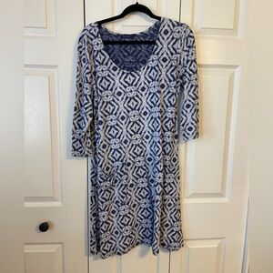 Fresh Produce Navy and White Patterned 3/4 Sleeve Dress